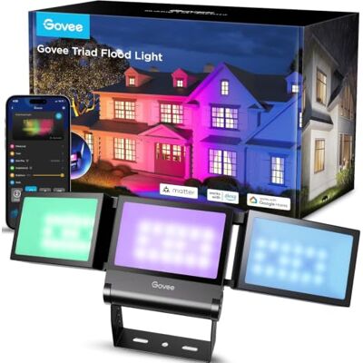 Govee Refletores para exteriores Triad, refletor RGBICWW 4500 LM, IP66 luz exterior inteligente trabalho com Matter e Alexa, liga de alumínio, jardim, garagem, pátio Govee Refletores para exteriores Triad, refletor RGBICWW 4500 LM, IP66 luz exterior inteligente trabalho com Matter e Alexa, liga de alumínio, jardim, garagem, pátio