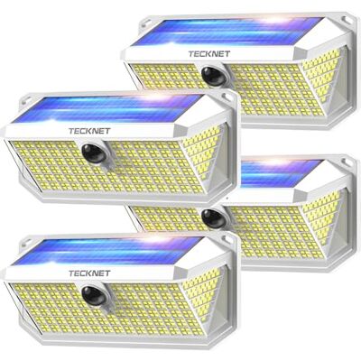 TECKNET Luz solar exterior, 4200 lm 416 LED holofotes LED exteriores Movimento 300° iluminação 3 modos IP66 impermeável holofotes LED solares para jardim, garagem, pátio, 4 pacotes TECKNET Luz solar exterior, 4200 lm 416 LED holofotes LED exteriores Movimento 300° iluminação 3 modos IP66 impermeável holofotes LED solares para jardim, garagem, pátio, 4 pacotes
