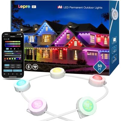 Lepro Exteriores inteligentes para beirais, 30 m 60 LEDs, luzes ajustáveis Lepro Exteriores inteligentes para beirais, 30 m 60 LEDs, luzes ajustáveis