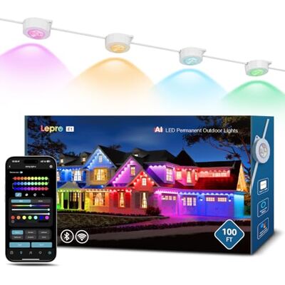 Lepro Exteriores inteligentes para beirais, 30 m 60 LEDs, luzes ajustáveis Lepro Exteriores inteligentes para beirais, 30 m 60 LEDs, luzes ajustáveis