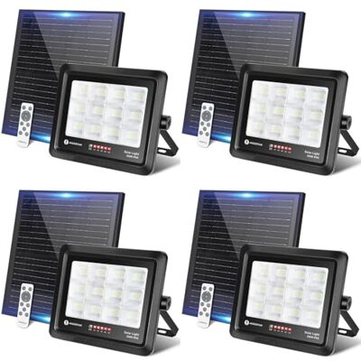 Aigostar Foco Proyector LED Solar con mando a distancia 200W 6500K, 4PCS Foco solar exterior impermeável IP65 branco frio projetor LED exterior com indicação de nível de bateria para jardim Aigostar Foco Proyector LED Solar con mando a distancia 200W 6500K, 4PCS Foco solar exterior impermeável IP65 branco frio projetor LED exterior com indicação de nível de bateria para jardim