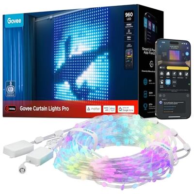 Govee Curtain Lights Pro, 960 LEDs Cortina LED Inteligente, Luces LED Inteligentes Mejoradas con AIGC, Luces LED Dinámicas DIY para Navidad Fiestas Decoraciones, IP67 Impermeable, 1,65 x 1,76m Govee Curtain Lights Pro, 960 LEDs Cortina LED Inteligente, Luces LED Inteligentes Mejoradas con AIGC, Luces LED Dinámicas DIY para Navidad Fiestas Decoraciones, IP67 Impermeable, 1,65 x 1,76m
