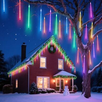 Aigostar Luzes de Natal de chuva de meteoritos, 8 tubos 30 cm, 192 LEDs, RGB, impermeável para interior e exterior de árvore de Natal, pátio, festas Aigostar Luzes de Natal de chuva de meteoritos, 8 tubos 30 cm, 192 LEDs, RGB, impermeável para interior e exterior de árvore de Natal, pátio, festas