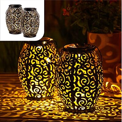 Gadgy Conjunto de 2 faróis solares LED para exteriores, à prova d'água, estilo marroquino, luzes decorativas para jardim, terraço e varanda, Decoração de Jardim Exterior Gadgy Conjunto de 2 faróis solares LED para exteriores, à prova d'água, estilo marroquino, luzes decorativas para jardim, terraço e varanda, Decoração de Jardim Exterior