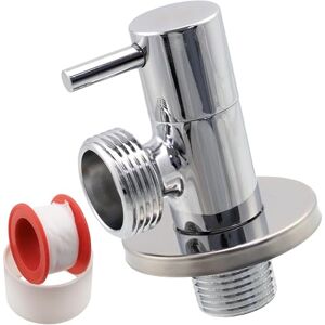 AERZETIX Válvula de paragem em ângulo de 1/2" x 3/4" com rosca e junta PTFE, latão com revestimento de níquel, torneira de água potável sanitária para lavatório casa de banho cozinha AERZETIX Válvula de paragem em ângulo de 1/2" x 3/4" com rosca e junta PTFE, latão com revestimento de níquel, torneira de água potável sanitária para lavatório casa de banho cozinha