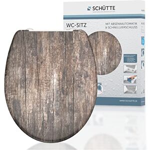 Schütte Old Wood Assento de sanita Duroplast com descida automática e fecho rápido para facilitar a limpeza, carga máxima 150 kg, design com aparência de madeira Schütte Old Wood Assento de sanita Duroplast com descida automática e fecho rápido para facilitar a limpeza, carga máxima 150 kg, design com aparência de madeira