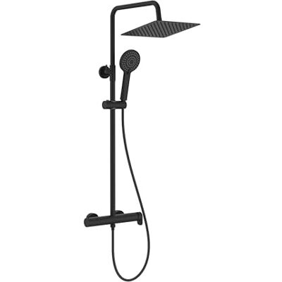 Roca Vega Plus Coluna de duche mono-comando preta mate, , pulverizador quadrado 250 x 250 mm, chuveiro de mão 3 funções, altura regulável, instalação mural Roca Vega Plus Coluna de duche mono-comando preta mate, , pulverizador quadrado 250 x 250 mm, chuveiro de mão 3 funções, altura regulável, instalação mural