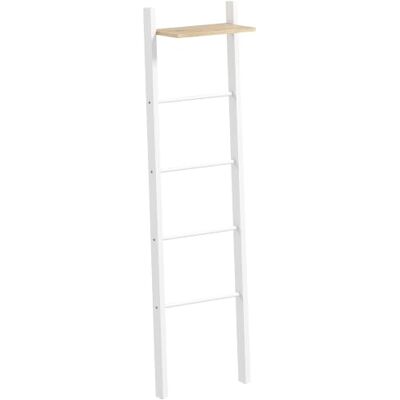 HOMCOM Toallero Escalera Estante Superior 43x20x151 cm Blanco y Roble 4 barras, toalheiro de casa de banho para apoiar na parede, estante de escada inclinada, quarto, sala de estar HOMCOM Toallero Escalera Estante Superior 43x20x151 cm Blanco y Roble 4 barras, toalheiro de casa de banho para apoiar na parede, estante de escada inclinada, quarto, sala de estar