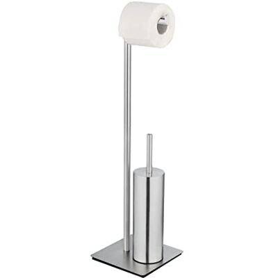Wenko Conjunto de acessórios de pé para sanita Recco, escova e suporte de papel higiénico de aço inoxidável acetinado com base firme, incl. escova com cabeça de silicone, 20 x 71,5 x 20 cm Wenko Conjunto de acessórios de pé para sanita Recco, escova e suporte de papel higiénico de aço inoxidável acetinado com base firme, incl. escova com cabeça de silicone, 20 x 71,5 x 20 cm