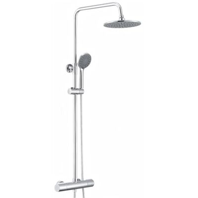AuraLum Coluna de duche com torneira térmica com pulverizador chuveiro efeito chuva 23 x 23 cm e cabeça de chuveiro 3 modos e mangueira de aço inoxidável 1,5 m, chuveiros de casa de banho altura regulável 92-122 cm, cromado AuraLum Coluna de duche com torneira térmica com pulverizador chuveiro efeito chuva 23 x 23 cm e cabeça de chuveiro 3 modos e mangueira de aço inoxidável 1,5 m, chuveiros de casa de banho altura regulável 92-122 cm, cromado