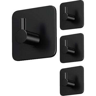 4smile Ganchos adesivos para parede, conjunto de 4 unidades, preto ganchos adesivos resistentes e impermeáveis, gancho toalha de banho em aço inoxidável ganchos adesivos, toalheiro sem perfuração 4smile Ganchos adesivos para parede, conjunto de 4 unidades, preto ganchos adesivos resistentes e impermeáveis, gancho toalha de banho em aço inoxidável ganchos adesivos, toalheiro sem perfuração