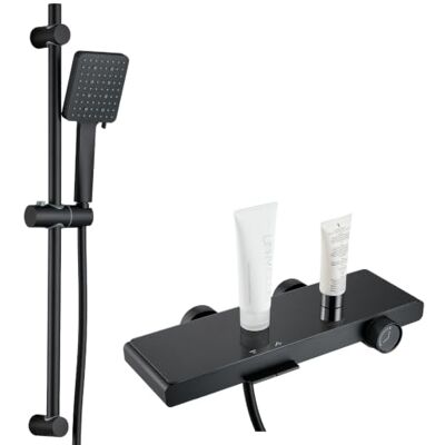 AuraLum Torneira de banheira com duche e cano, design de piano com prateleira larga para casa de banho, coluna duche ajustável com cabeça de chuveiro 6 funções, barra de duche regulável, flexível PVC AuraLum Torneira de banheira com duche e cano, design de piano com prateleira larga para casa de banho, coluna duche ajustável com cabeça de chuveiro 6 funções, barra de duche regulável, flexível PVC