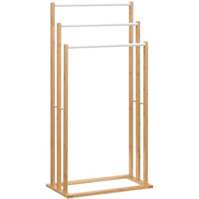 HOMCOM Toalheiro de pé de bambu com 3 barras casa de banho 48 x 25,8 x 94 Toalheiro independente de 3 níveis, lavandaria HOMCOM Toalheiro de pé de bambu com 3 barras casa de banho 48 x 25,8 x 94 Toalheiro independente de 3 níveis, lavandaria