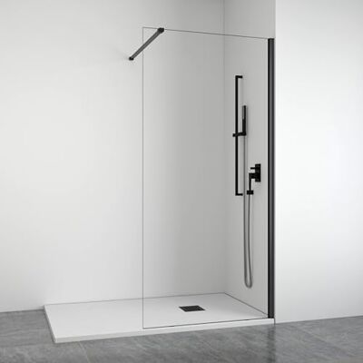 BELLOBATH Divisória de chuveiro frontal painel fixo transparente vidro temperado 8 mm anticalcário perfil preto mate largura adaptável 98-100 cm altura 195 cm BELLOBATH Divisória de chuveiro frontal painel fixo transparente vidro temperado 8 mm anticalcário perfil preto mate largura adaptável 98-100 cm altura 195 cm