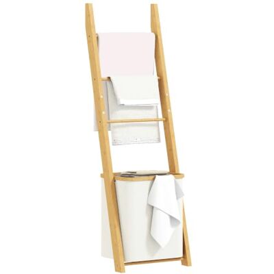 HOMCOM Prateleira para casa de banho de bambu 2 em 1 toalheiro com 3 barras Toalheiro de pé, cesto para roupa suja removível de 48 l, para quarto, lavandaria HOMCOM Prateleira para casa de banho de bambu 2 em 1 toalheiro com 3 barras Toalheiro de pé, cesto para roupa suja removível de 48 l, para quarto, lavandaria