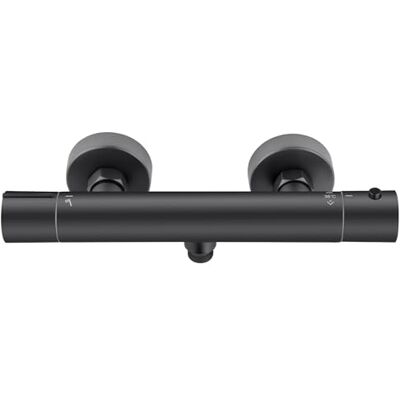 AuraLum Torneira térmica para coluna chuveiro, misturador térmico com bloqueio de segurança 38 °C, proteção anti-queimaduras, sistema anti-calcário e regulador de temperatura para casa de banho moderna, preto AuraLum Torneira térmica para coluna chuveiro, misturador térmico com bloqueio de segurança 38 °C, proteção anti-queimaduras, sistema anti-calcário e regulador de temperatura para casa de banho moderna, preto