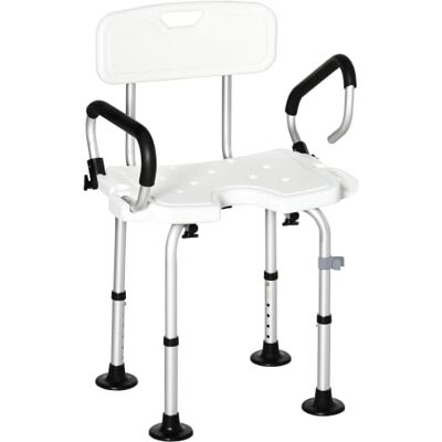 HOMCOM Silla Ducha Personas Mayores Antideslizante con Respaldo 136 kg Banqueta de chuveiro, altura ajustável, assento em U, apoio de braço ajustável HOMCOM Silla Ducha Personas Mayores Antideslizante con Respaldo 136 kg Banqueta de chuveiro, altura ajustável, assento em U, apoio de braço ajustável