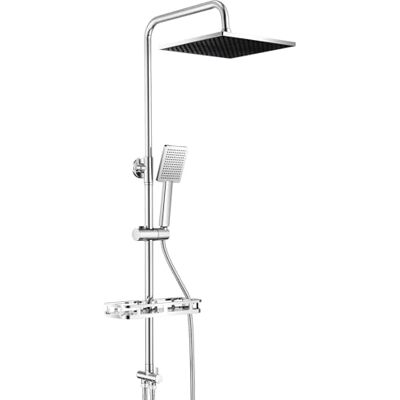 AuraLum Coluna de duche sem torneira com prateleira, cabeça de chuveiro 25 x 25 cm, cabeça de duche grande, barra de aço inoxidável ajustável, chuveiros de casa de banho compatíveis com orifícios existentes, cromado AuraLum Coluna de duche sem torneira com prateleira, cabeça de chuveiro 25 x 25 cm, cabeça de duche grande, barra de aço inoxidável ajustável, chuveiros de casa de banho compatíveis com orifícios existentes, cromado
