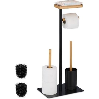 Relaxdays Acessórios para casa de banho, escova com escova, suporte para rolos de papel higiénico, saia adicional, preto e natural Relaxdays Acessórios para casa de banho, escova com escova, suporte para rolos de papel higiénico, saia adicional, preto e natural