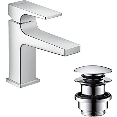Hansgrohe Metropol Torneira mono-comando de lavatório 100 com manípulo plano com vazador Push-Open, cromado, 3250000 Hansgrohe Metropol Torneira mono-comando de lavatório 100 com manípulo plano com vazador Push-Open, cromado, 3250000