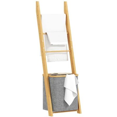 HOMCOM Prateleira para casa de banho de bambu 2 em 1 toalheiro com 3 barras Toalheiro de pé, cesto para roupa suja removível de 48 l, para quarto, lavandaria HOMCOM Prateleira para casa de banho de bambu 2 em 1 toalheiro com 3 barras Toalheiro de pé, cesto para roupa suja removível de 48 l, para quarto, lavandaria