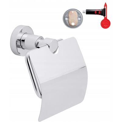 tesa Tampa Loxx Suporte de rolos para papel higiénico com tampa, cromado brilhante, autoadesivo, tecnologia adesiva de montagem, 135 x 140 x 80 mm tesa Tampa Loxx Suporte de rolos para papel higiénico com tampa, cromado brilhante, autoadesivo, tecnologia adesiva de montagem, 135 x 140 x 80 mm