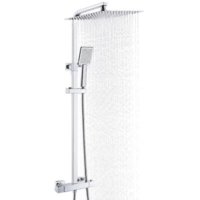 AuraLum Coluna de chuveiro com aspersor chuveiro quadrado 30 x 30 cm de aço inoxidável 304 e torneira de chuveiro termostático de latão, coluna de altura ajustável entre 81 124 cm, distância entre AuraLum Coluna de chuveiro com aspersor chuveiro quadrado 30 x 30 cm de aço inoxidável 304 e torneira de chuveiro termostático de latão, coluna de altura ajustável entre 81 124 cm, distância entre