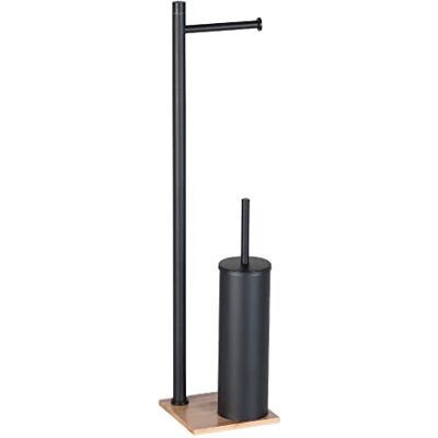 Gedy TRILLY Piaçaba e porta-rolos para casa de banho, preto mate, aço INOX e base em bambu, 14 x 14 x 63 Gedy TRILLY Piaçaba e porta-rolos para casa de banho, preto mate, aço INOX e base em bambu, 14 x 14 x 63