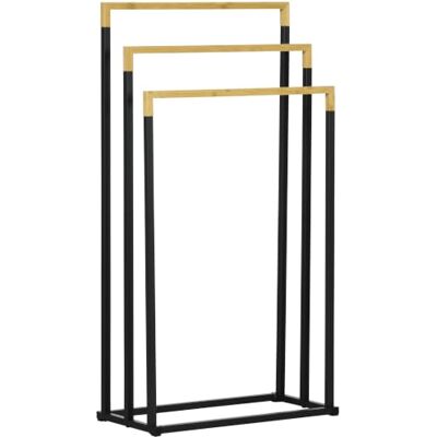 kleankin Toalheiro escada de 3 níveis, 45 x 22,5 x 86 cm, preto e natural Toalheiro de pé, 3 barras de bambu, moldura de aço, para casa de banho lavandaria kleankin Toalheiro escada de 3 níveis, 45 x 22,5 x 86 cm, preto e natural Toalheiro de pé, 3 barras de bambu, moldura de aço, para casa de banho lavandaria