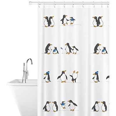 Tatkraft Penguins Cortina de Chuveiro de Poliéster Resistente ao Bolor, Impermeável, 180 x 180 cm, 12 Anéis de Chuveiro Incluídos Tatkraft Penguins Cortina de Chuveiro de Poliéster Resistente ao Bolor, Impermeável, 180 x 180 cm, 12 Anéis de Chuveiro Incluídos