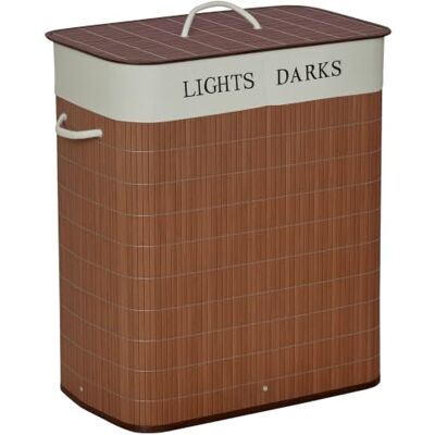 HOMCOM Cesto para Ropa Sucia de Bambú 100L con Tapa 52x32x63 cm Marrón Tampa removível, bolsa de 2 compartimentos, alças, cesta para lavandaria retangular, para lavandaria HOMCOM Cesto para Ropa Sucia de Bambú 100L con Tapa 52x32x63 cm Marrón Tampa removível, bolsa de 2 compartimentos, alças, cesta para lavandaria retangular, para lavandaria