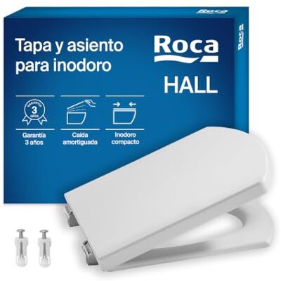 Roca Hall Tampa e assento para sanita compacta com queda amortecida, tampa de WC original com ajuste perfeito, reposição de tampa de sanitário resistente, branco, Roca Hall Tampa e assento para sanita compacta com queda amortecida, tampa de WC original com ajuste perfeito, reposição de tampa de sanitário resistente, branco,