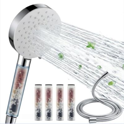 AuraLum Cabeça de chuveiro filtrada para água dura, mão de alta pressão com 6 modos de pulverização, design de economia de água, inclui 5 filtros de substituição e mangueira de 1,5 m, essencial para a AuraLum Cabeça de chuveiro filtrada para água dura, mão de alta pressão com 6 modos de pulverização, design de economia de água, inclui 5 filtros de substituição e mangueira de 1,5 m, essencial para a