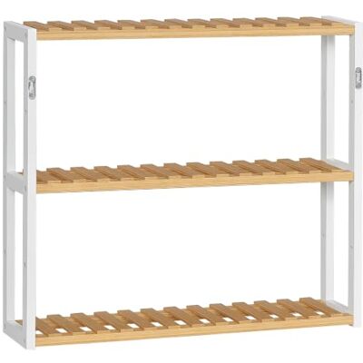 HOMCOM Estantería de Pared de Bambú de 3 Niveles 60x15x54 cm, Natural Saia de parede, prateleira flutuante, sala de estar, quarto, cozinha, casa de banho HOMCOM Estantería de Pared de Bambú de 3 Niveles 60x15x54 cm, Natural Saia de parede, prateleira flutuante, sala de estar, quarto, cozinha, casa de banho