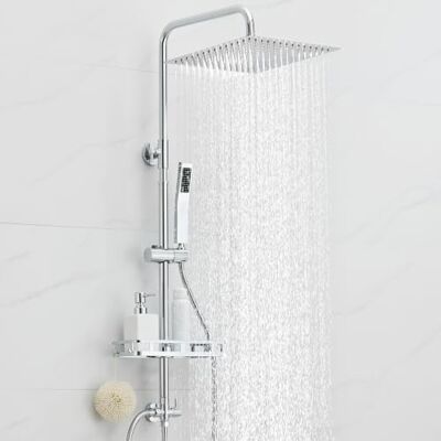 AuraLum Coluna duche sem torneira, pulverizador de chuveiro 30 x 30 cm, aço inoxidável 304, alcachofra ajustável e prateleira sem perfuração, barra de duche 62 102 cm compatível com orifícios AuraLum Coluna duche sem torneira, pulverizador de chuveiro 30 x 30 cm, aço inoxidável 304, alcachofra ajustável e prateleira sem perfuração, barra de duche 62 102 cm compatível com orifícios