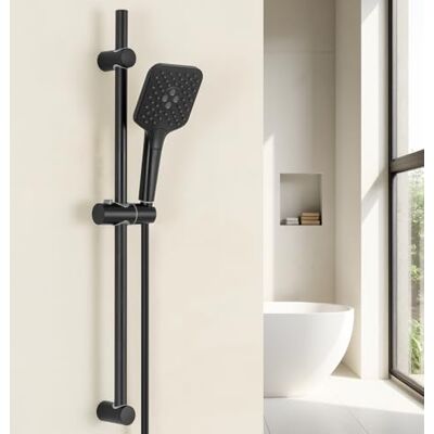 AuraLum Coluna de duche sem torneira, barra de duche em aço inoxidável 70 cm, cabeça de duche grande 3 funções com mangueira PVC 1,5 m, antical, compatível com orifícios de montagem existentes, preto AuraLum Coluna de duche sem torneira, barra de duche em aço inoxidável 70 cm, cabeça de duche grande 3 funções com mangueira PVC 1,5 m, antical, compatível com orifícios de montagem existentes, preto