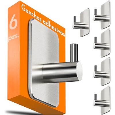 4smile Colgador toalheiros de casa de banho sem furo conjunto de 6, aço inox ganchos adesivos para parede, cabides autoadesivos fortes para casa de banho, cozinha, roupão, trapos, Prateado 4smile Colgador toalheiros de casa de banho sem furo conjunto de 6, aço inox ganchos adesivos para parede, cabides autoadesivos fortes para casa de banho, cozinha, roupão, trapos, Prateado