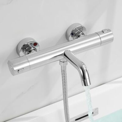 AuraLum Torneira de duche térmica de aço inoxidável 304, torneira de banheira com bloqueio de segurança 38 °C, torneira de chuveiro coluna de controlo preciso de temperatura, cano giratório e design AuraLum Torneira de duche térmica de aço inoxidável 304, torneira de banheira com bloqueio de segurança 38 °C, torneira de chuveiro coluna de controlo preciso de temperatura, cano giratório e design
