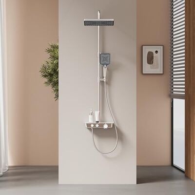EMKE Coluna de Chuveiro Termostática com Chuveiro de Chuva e Chuveiro Manual, 1142x303x460mm, Cromado, conjunto de chuveiro com prateleira de vidro, Altura Ajustável 812-1142mm, Função 3 em 1 EMKE Coluna de Chuveiro Termostática com Chuveiro de Chuva e Chuveiro Manual, 1142x303x460mm, Cromado, conjunto de chuveiro com prateleira de vidro, Altura Ajustável 812-1142mm, Função 3 em 1