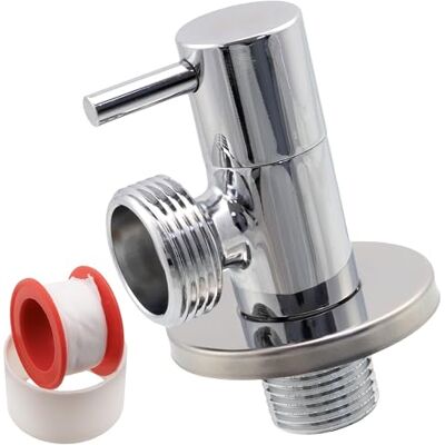 AERZETIX Válvula de paragem em ângulo de 1/2" x 3/4" com rosca e junta PTFE, latão com revestimento de níquel, torneira de água potável sanitária para lavatório casa de banho cozinha AERZETIX Válvula de paragem em ângulo de 1/2" x 3/4" com rosca e junta PTFE, latão com revestimento de níquel, torneira de água potável sanitária para lavatório casa de banho cozinha