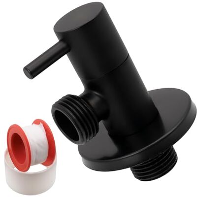 AERZETIX Válvula de paragem em ângulo de 1/2" x 1/2" com rosca e junta PTFE latão com acabamento enegrecido torneira de água potável sanitária para lavatório casa de banho cozinha AERZETIX Válvula de paragem em ângulo de 1/2" x 1/2" com rosca e junta PTFE latão com acabamento enegrecido torneira de água potável sanitária para lavatório casa de banho cozinha