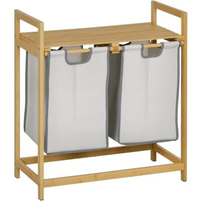 HOMCOM Cesto para Ropa Sucia de Bambú 2x40,6L 64x33x73 cm Gris Claro Cesto de roupa suja, 2 sacos removíveis, prateleira, carga 26 kg, para casa de banho quarto HOMCOM Cesto para Ropa Sucia de Bambú 2x40,6L 64x33x73 cm Gris Claro Cesto de roupa suja, 2 sacos removíveis, prateleira, carga 26 kg, para casa de banho quarto