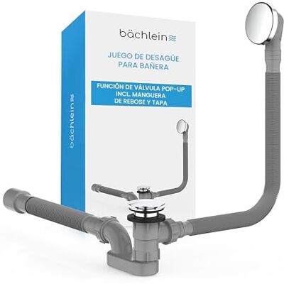 Bächlein Conjunto de tampa para banheira com ecrã para ralo de banheira limpo, kit completo com transbordamento flexível, tampa de transbordamento e sifão Bächlein Conjunto de tampa para banheira com ecrã para ralo de banheira limpo, kit completo com transbordamento flexível, tampa de transbordamento e sifão
