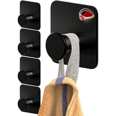 4smile Cabide de toalha de banho sem furar 5 peças ganchos adesivos para parede design moderno cabides resistentes Prateado cabides autoadesivos fortes, Preto 4smile Cabide de toalha de banho sem furar 5 peças ganchos adesivos para parede design moderno cabides resistentes Prateado cabides autoadesivos fortes, Preto