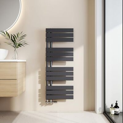 EMKE Radiador toalheiro plano 1041 x 400 mm, antracite, 456 W Radiador de casa de banho de água quente, toalheiro de painel, conexão lateral G1/2", montagem na parede EMKE Radiador toalheiro plano 1041 x 400 mm, antracite, 456 W Radiador de casa de banho de água quente, toalheiro de painel, conexão lateral G1/2", montagem na parede
