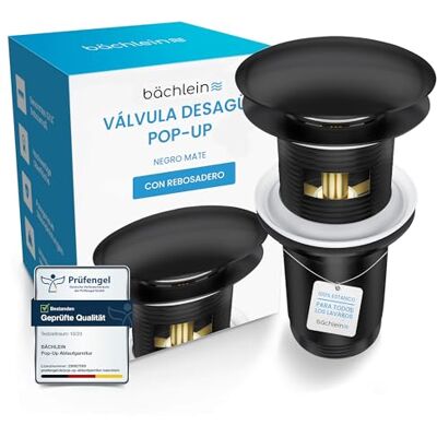 Bächlein Dreno Universal com Ladrão para Lavatório e Pia Válvula Pop Up Automática Preta Mate Incl. 3 Juntas para Todos os Tipos de Lavatórios, Válvula de Drenagem Instalação com Instruções Bächlein Dreno Universal com Ladrão para Lavatório e Pia Válvula Pop Up Automática Preta Mate Incl. 3 Juntas para Todos os Tipos de Lavatórios, Válvula de Drenagem Instalação com Instruções