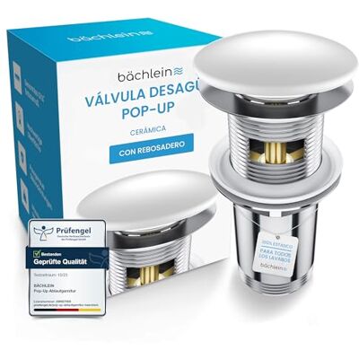Bächlein Conjunto de drenagem universal com ladrão (cerâmica), válvula emergente para lavatório e lavabo, válvula de drenagem de latão com instruções de instalação Bächlein Conjunto de drenagem universal com ladrão (cerâmica), válvula emergente para lavatório e lavabo, válvula de drenagem de latão com instruções de instalação