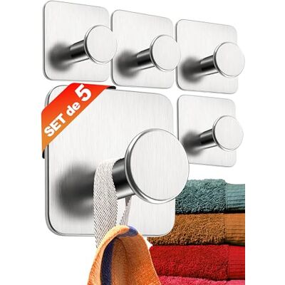 4smile Colgador toalheiros de casa de banho sem perfuração conjunto de 5, aço inoxidável ganchos adesivos para parede, cabides autoadesivos fortes para casa de banho, cozinha, roupão, trapos 4smile Colgador toalheiros de casa de banho sem perfuração conjunto de 5, aço inoxidável ganchos adesivos para parede, cabides autoadesivos fortes para casa de banho, cozinha, roupão, trapos