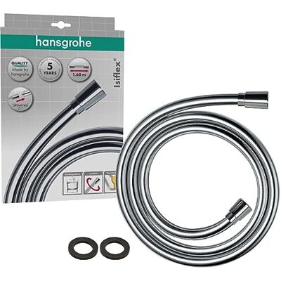 Hansgrohe Isiflex flexo de chuveiro universal 1,60 m, sistema anti-torção, mangueira de chuveiro flexível e resistente a torções, incl. juntas, cromo, Hansgrohe Isiflex flexo de chuveiro universal 1,60 m, sistema anti-torção, mangueira de chuveiro flexível e resistente a torções, incl. juntas, cromo,