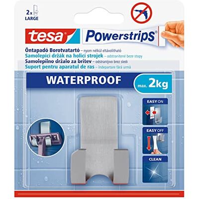 tesa Powerstrips Waterproof Suporte de aço para máquina de barbear, porta-máquinas de aço inoxidável removível para o chuveiro, suporta até 2 kg tesa Powerstrips Waterproof Suporte de aço para máquina de barbear, porta-máquinas de aço inoxidável removível para o chuveiro, suporta até 2 kg